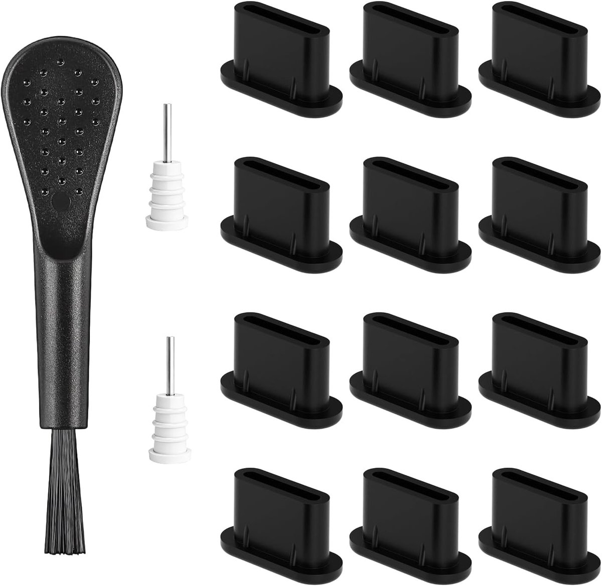 USB Type-C stofdoppen set - 12 stuks - silicone - met reinigingsborstel voor smartphones en tablets - SnelShoppen