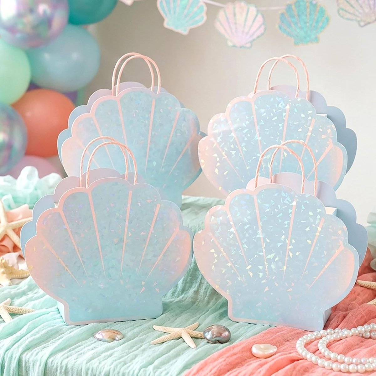cadeauzakjes zeemeermin - schelpenontwerp - glanzend blauw en roze - ideaal voor zeemeerminfeestjes - SnelShoppen