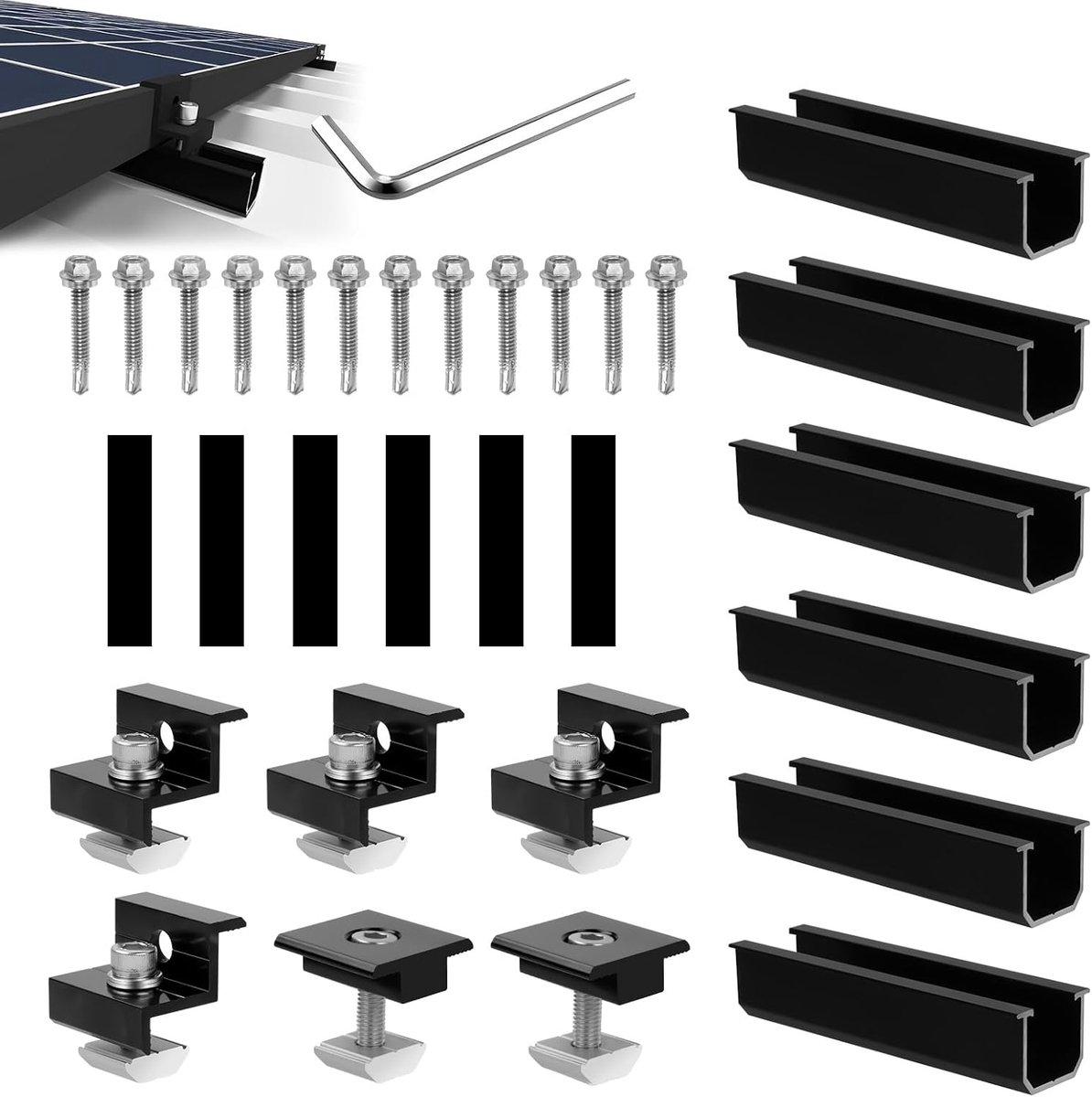 Solar paneelhouder voor 2 modules - 12 cm aluminium profielrail - verstelbare klem - geschikt voor platte daken - SnelShoppen