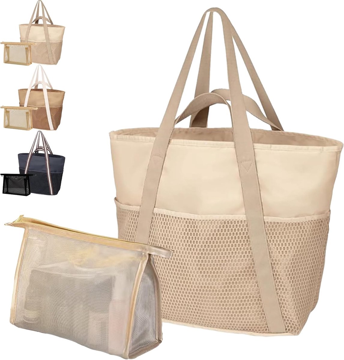 Mesh strandtas - grote familietas - met rits - ideaal voor vakantie - SnelShoppen