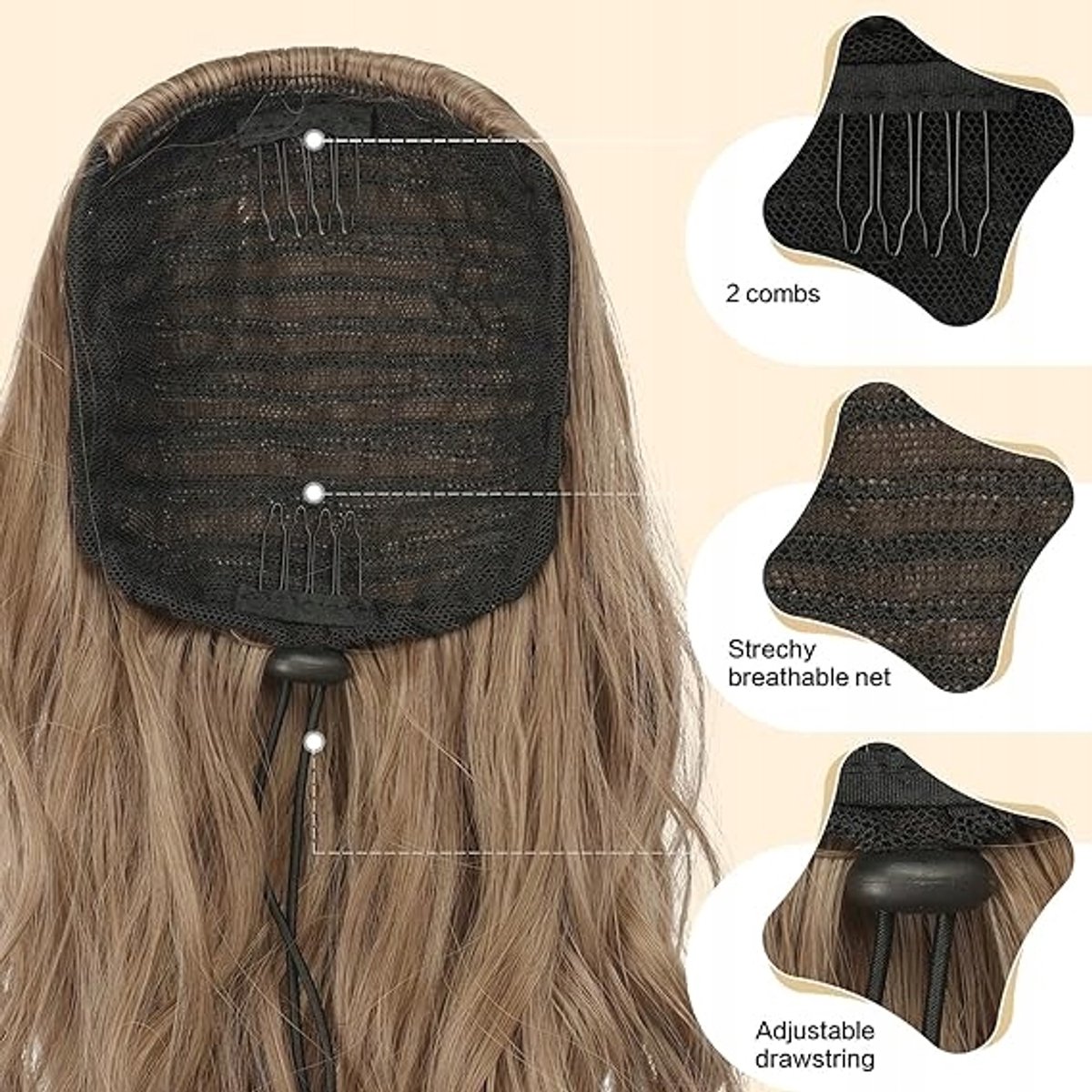Clip-in Paardenstaart Blond 40cm Golvend Synthetisch Haar met Highlights