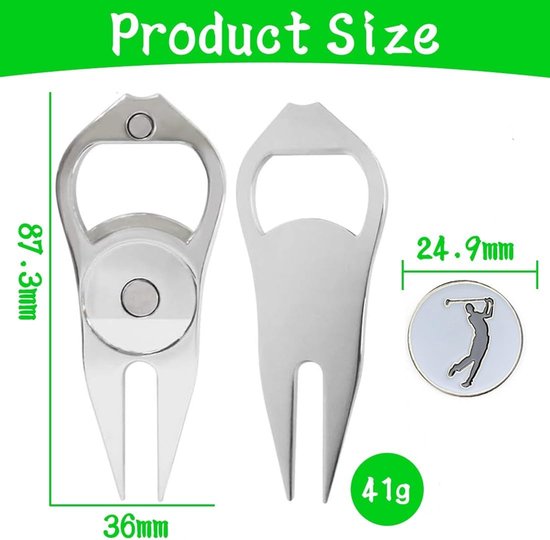 Golf pitch fork - dubbele vork - met magnetische balmarker - snel repareren van balmerken - SnelShoppen van GOLF — afbeelding 5