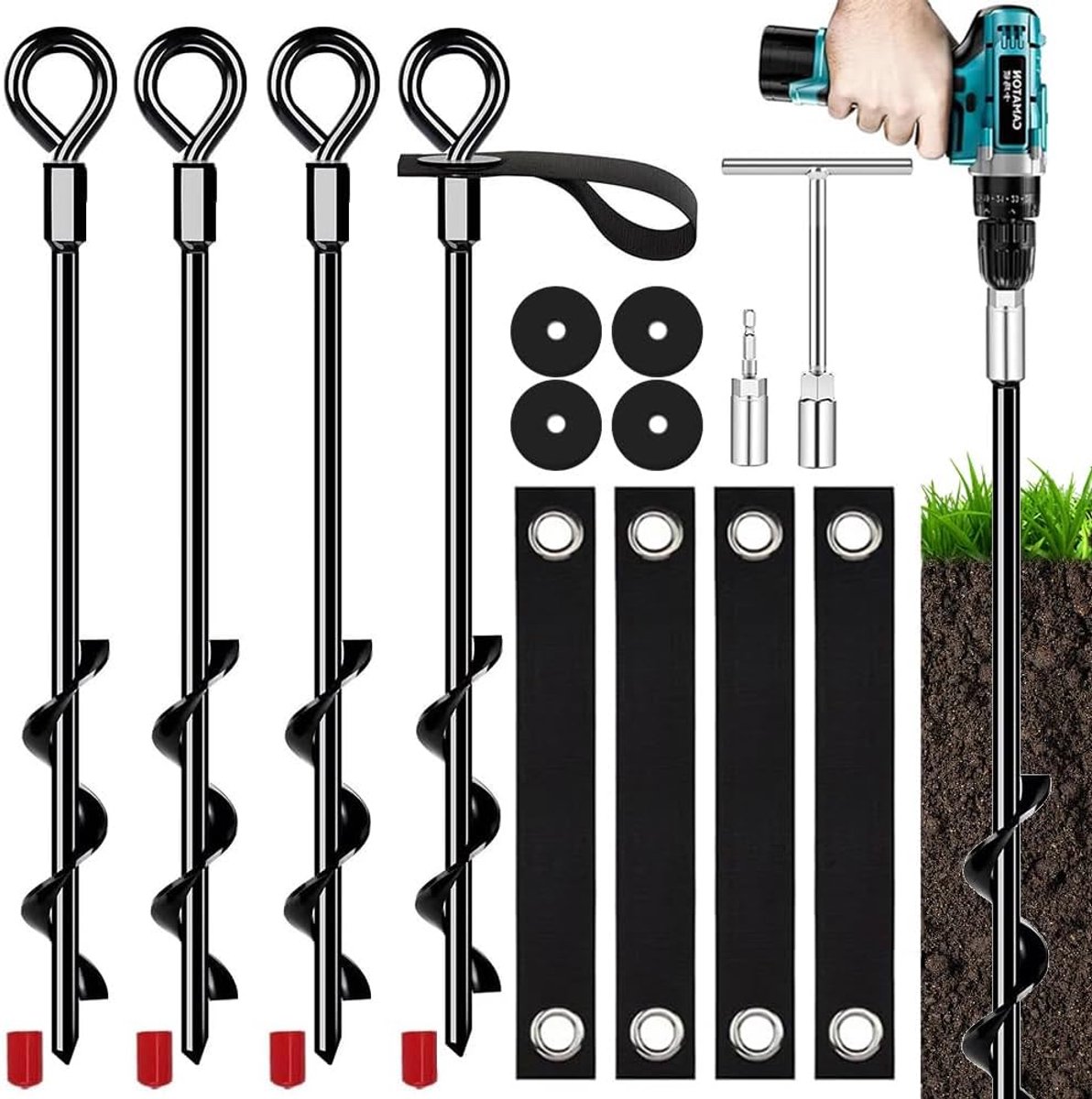 Tentsteken Set van 4 - 36 cm - RVS met Vaste Lussen - Voor Bevestiging van Tent en Trampoline - SnelShoppen