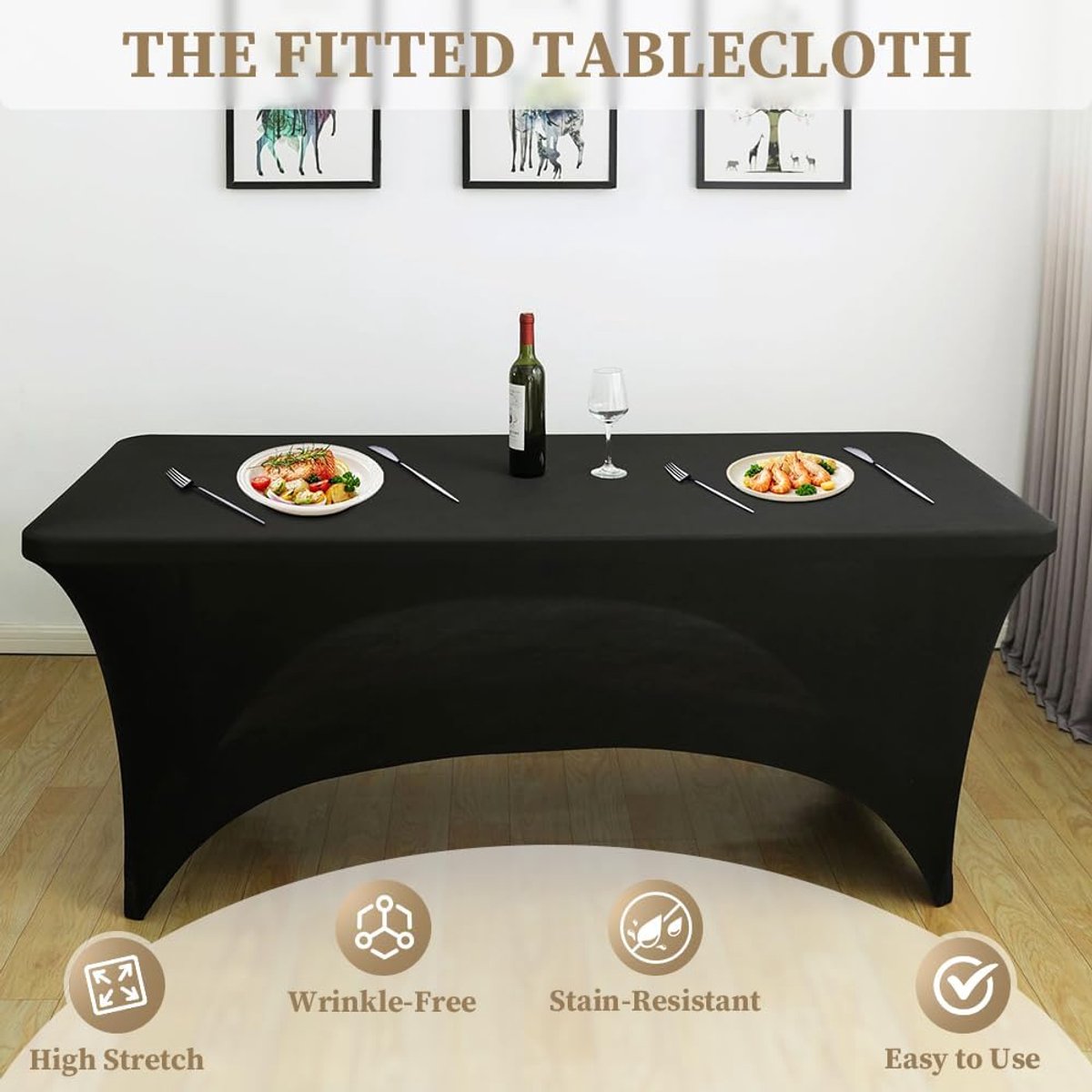 Tafellaken 6FT - Stretch Spandex - Zwart - Perfect voor Feesten - SnelShoppen