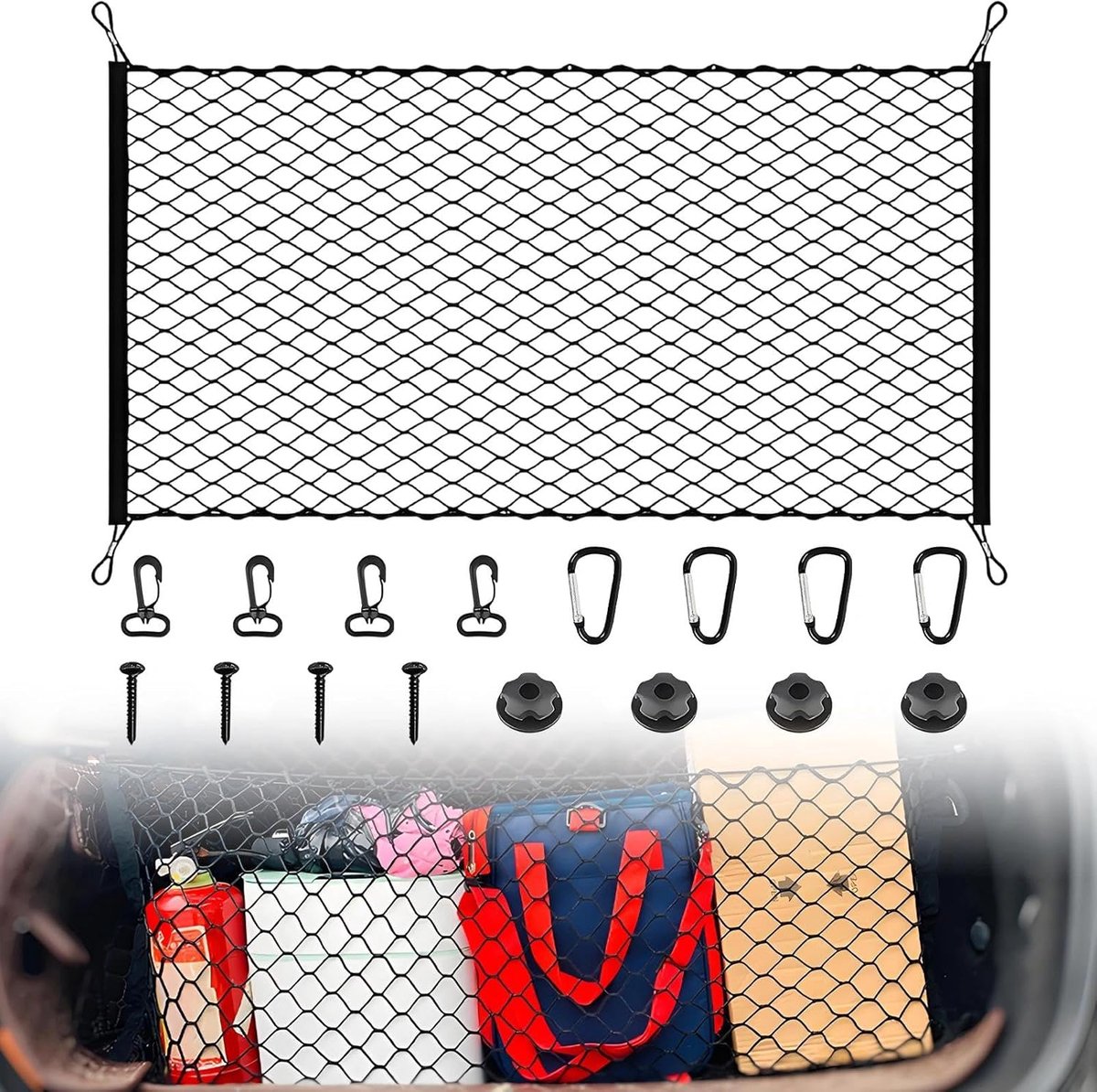Bagagenet 110 x 60 cm - Elastisch - 4 haken - Perfect voor veilig vervoer - SnelShoppen