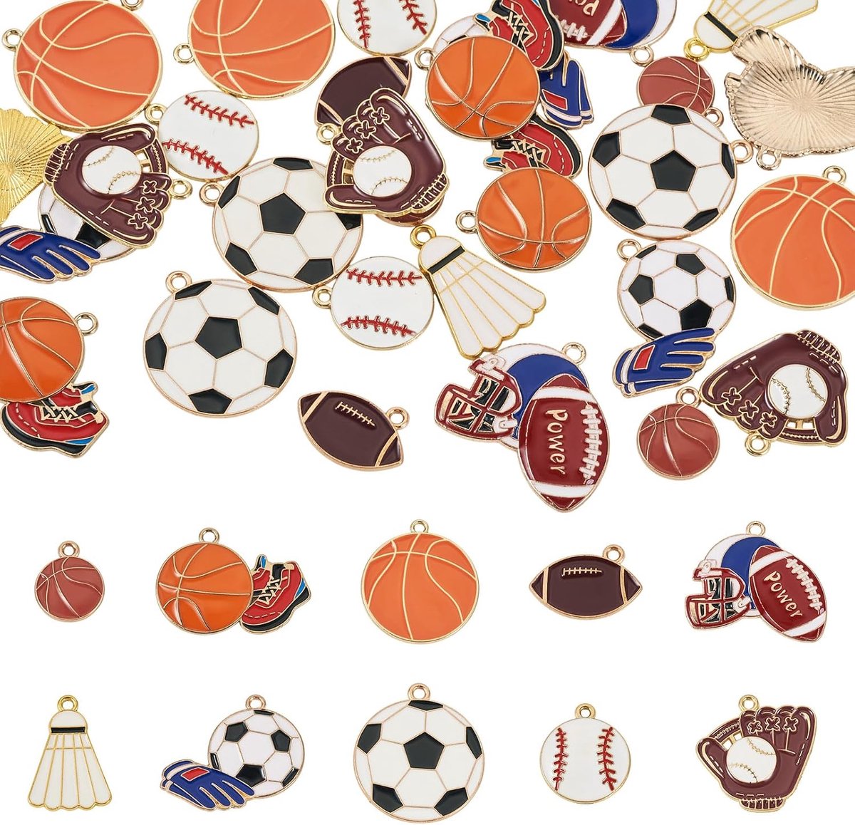 Sport Hangers 30pcs - Legering Emaille - Voetbal, Basketbal, Rugby, Badminton - Voor Sieraden DIY - SnelShoppen