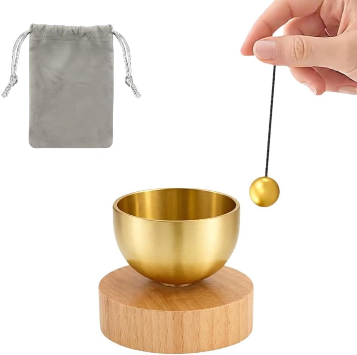 mini-klankschaal 4 cm - handgepolijst messing - inclusief belletjes - ideaal voor meditatie - SnelShoppen