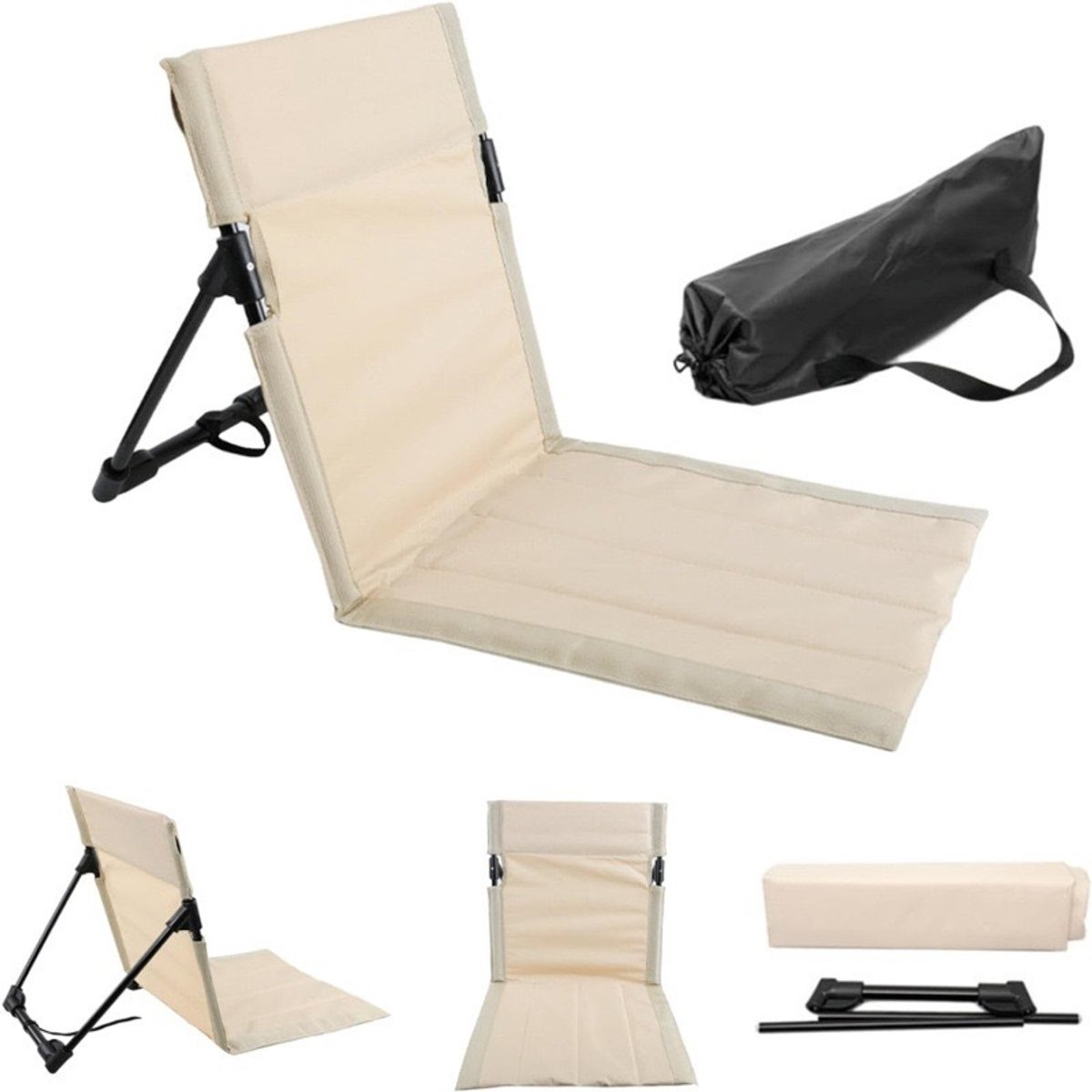 Strandstoel Plegbaar Licht 1 Stuks Met Verstelbare Rugleuning, Aluminium & Stof, 39.5x38x39cm, Beige - Ideaal Voor Strand, Picknick, Cam