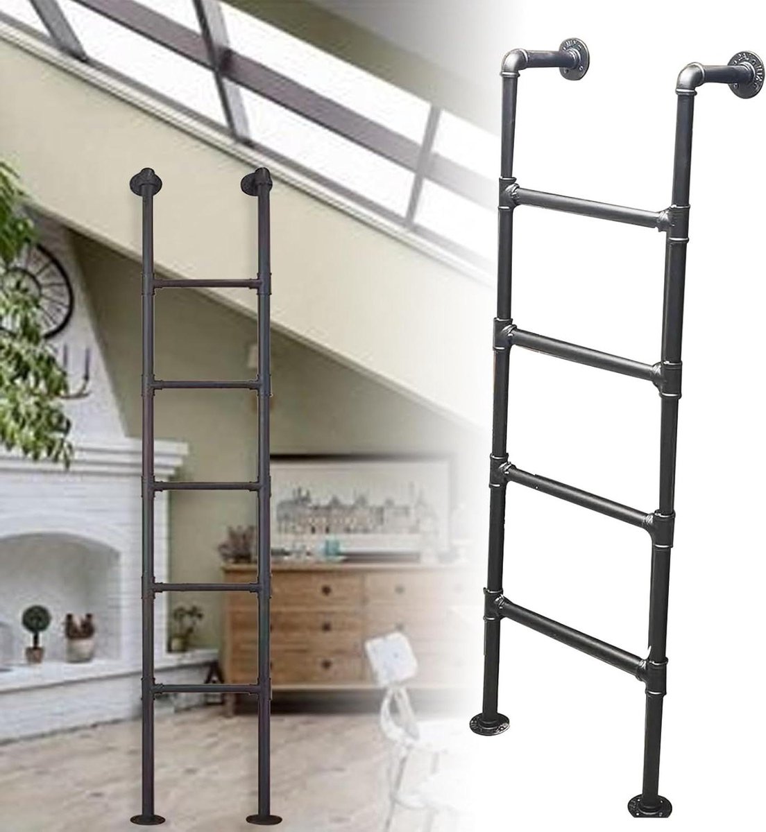 Zolderladder - Stapelbedladder Vluchtladder - Veilig Klimmen - Wandmontage Ruimtebesparend - 115 cm - Zwart