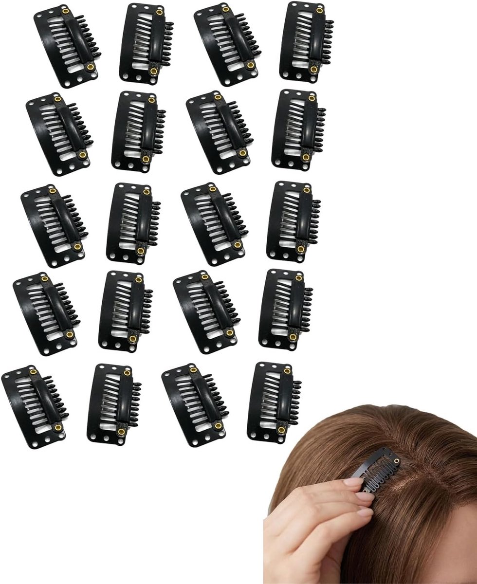 Pruikklemmen 20 stuks - U-vormige metalen clips - 9 tanden - veilige grip voor haarverlengingen - SnelShoppen
