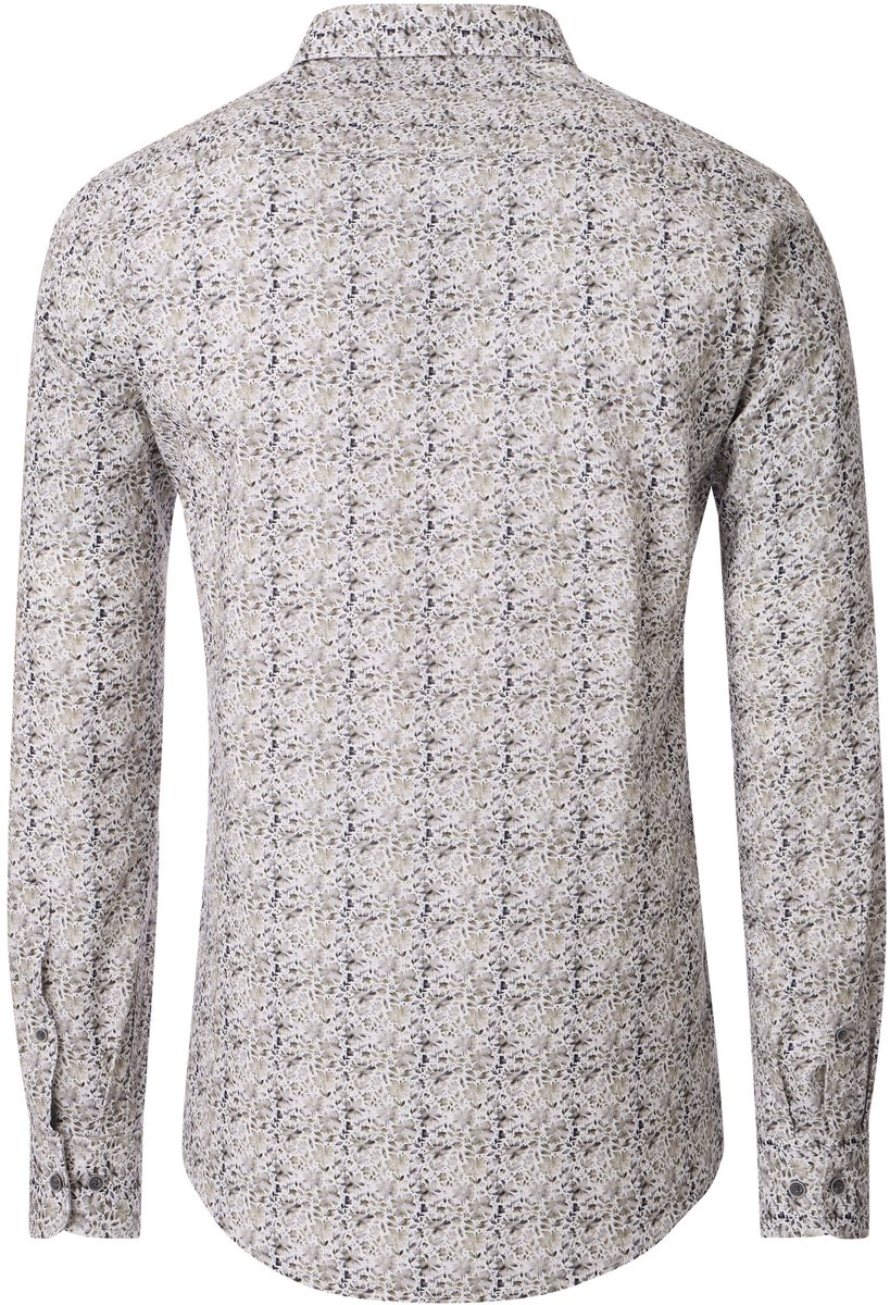 CASA MODA Sport casual fit overhemd - structuur - wit - beige - grijs en donkerblauw dessin