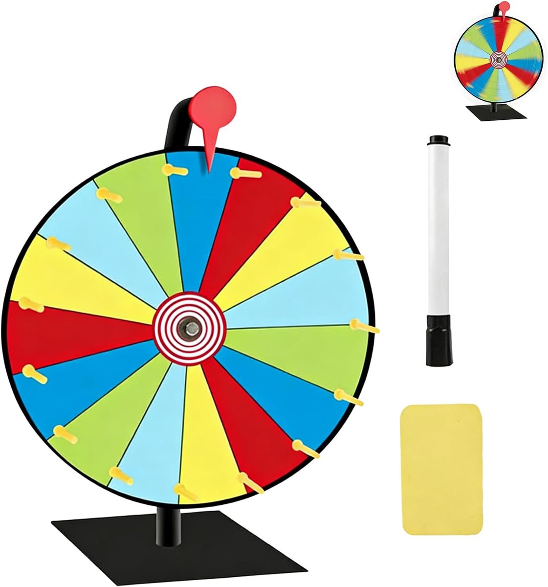 Geluksrad 30 cm met standaard - 15 slots voor DIY ontwerp - met marker en gum - perfect voor evenementen en feesten - SnelShoppen