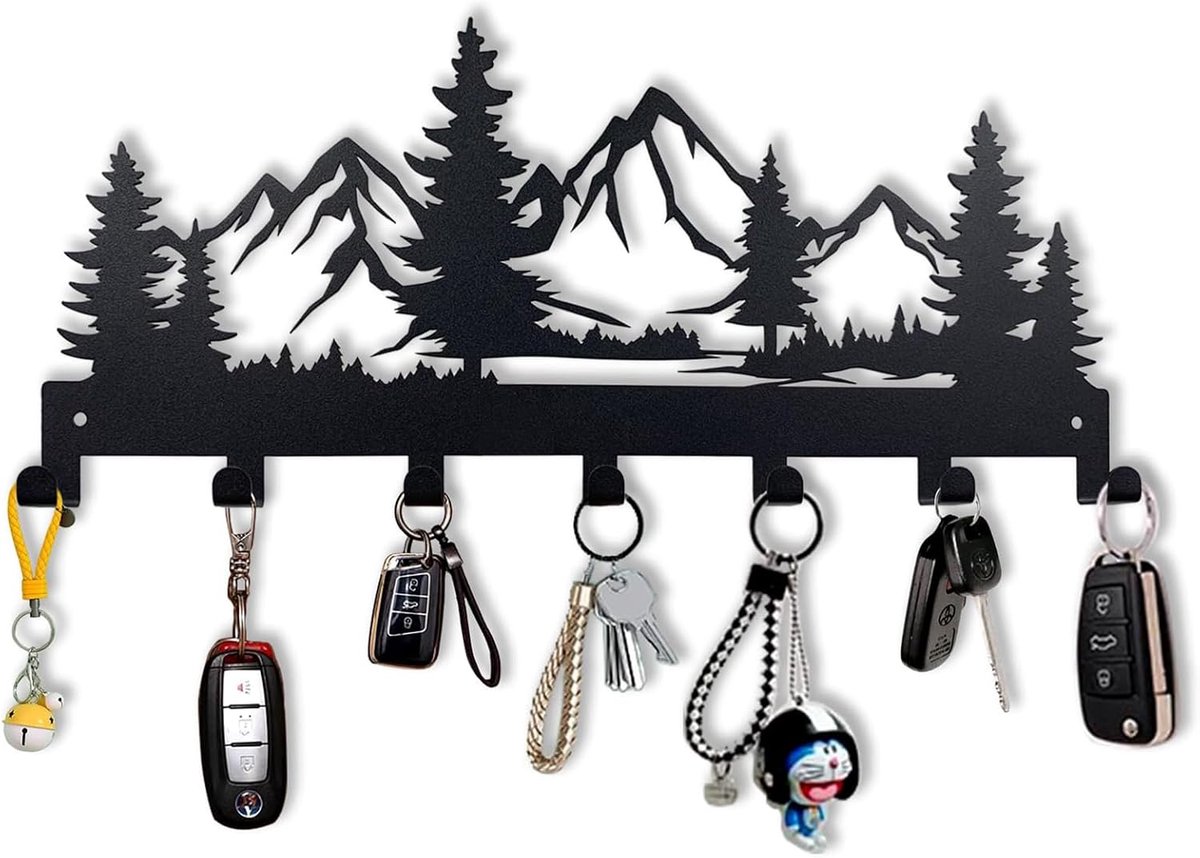 Wand sleutelhouder met 7 haken - creatieve zwart design - wanddecoratie - ideaal voor sleutels en paraplu - SnelShoppen