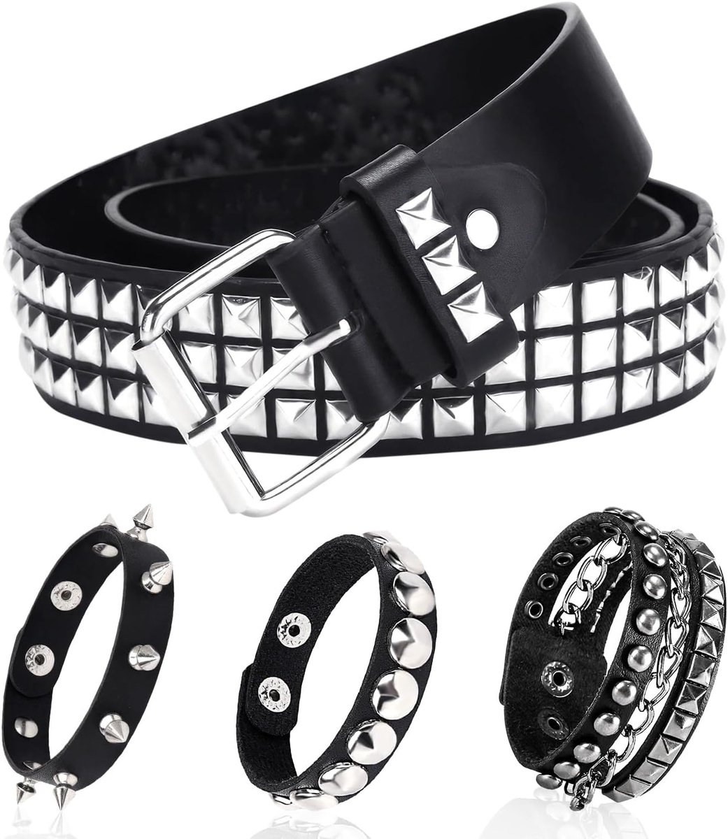 Rivets riemen set van 4 - Gestikte riem - Punk rock stijl - Perfect voor 80s feest - SnelShoppen