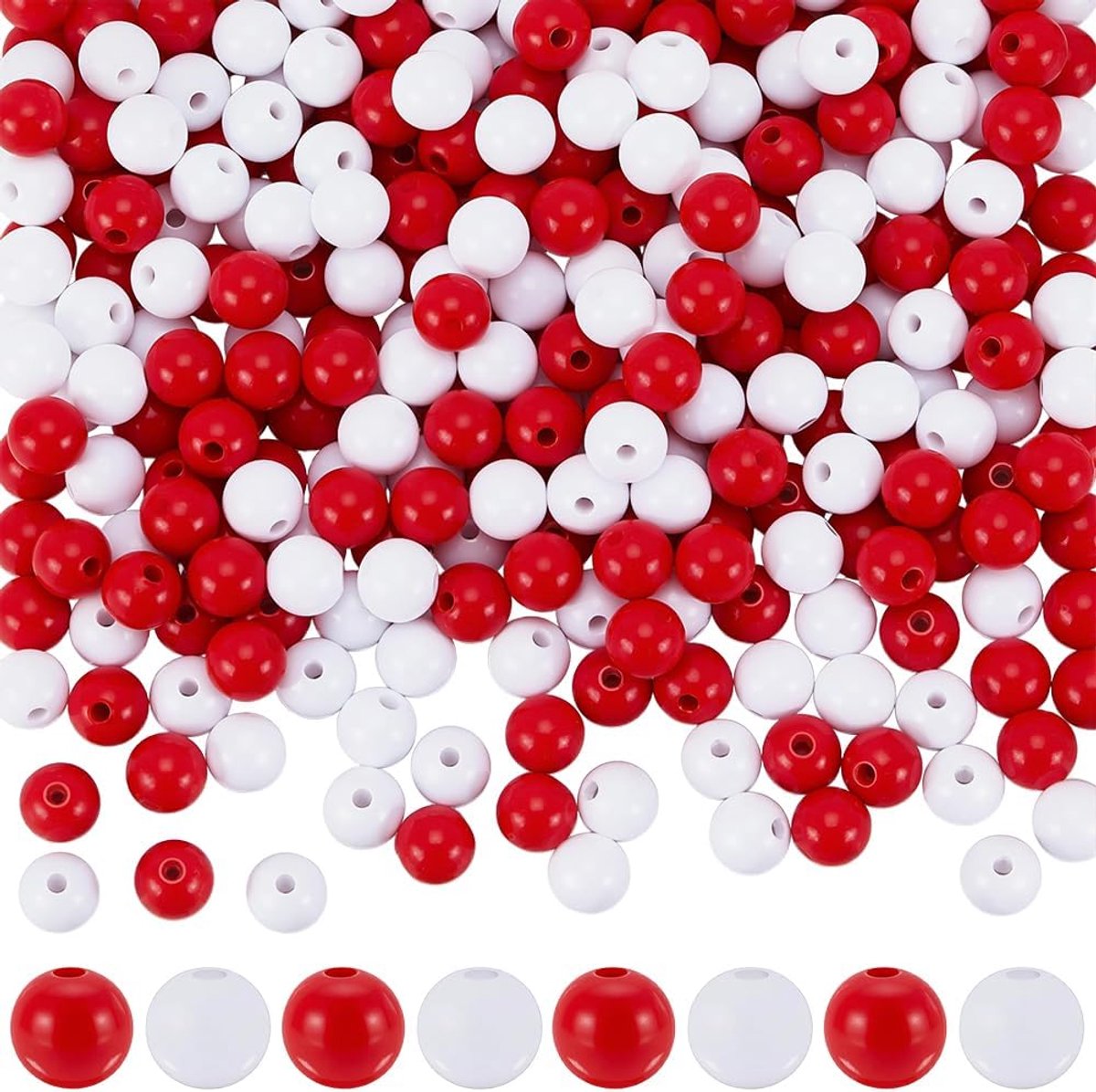 Acrylkralen 8 mm - Rood en wit - 500 stuks - Voor het maken van sieraden - SnelShoppen