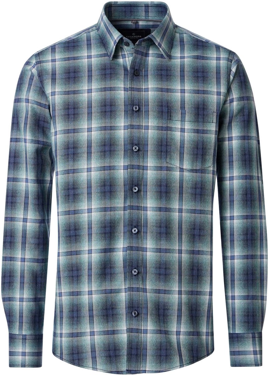 CASA MODA Sport casual fit overhemd - twill - blauw met groen en wit geruit