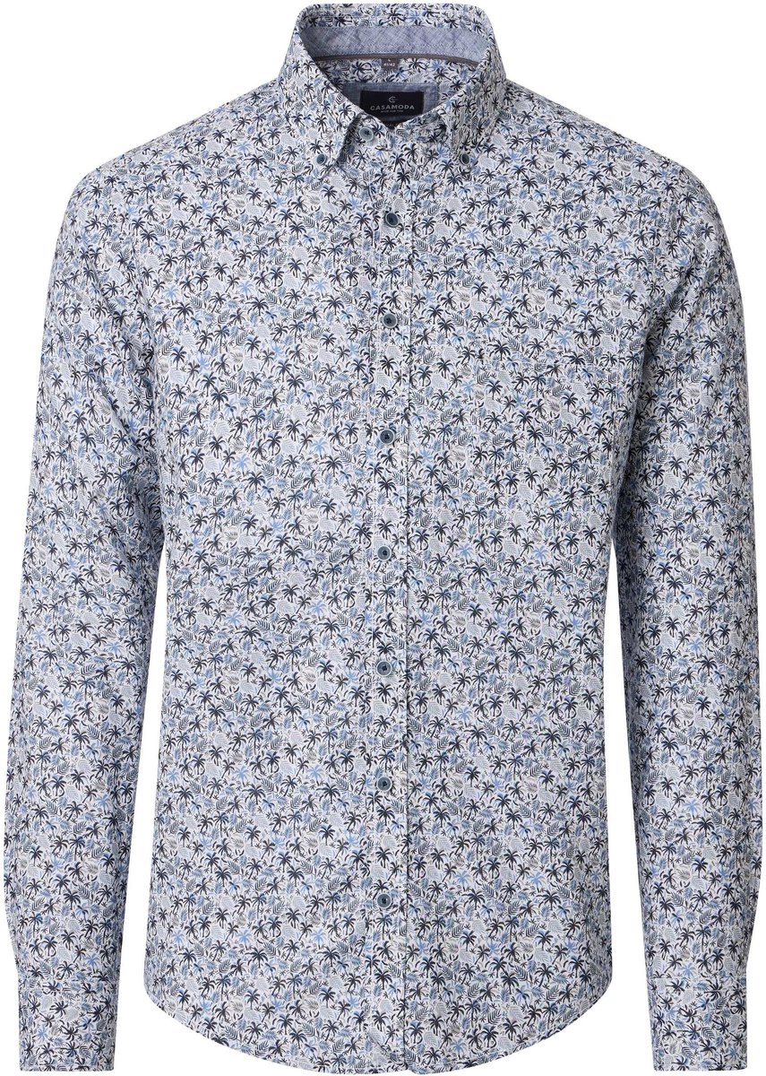CASA MODA Sport casual fit overhemd - structuur - wit - blauw - grijs dessin