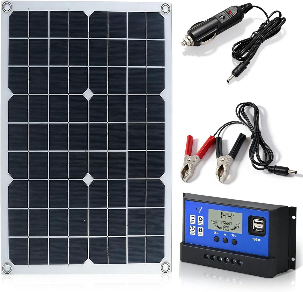 Solar Panel Set 20 W - Flexibele Zonnepanelen - 10A Laadcontroller - Ideaal voor Mobiele Energievoorziening - SnelShoppen