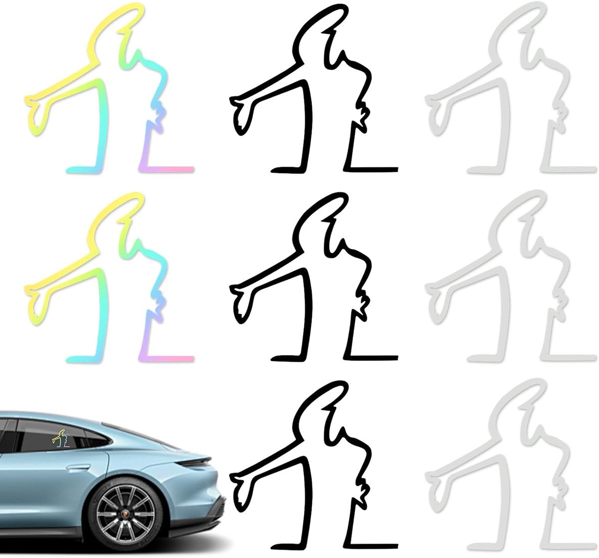 Grappige autostickers 8 x 8 cm - reflecterend zwart wit en regenboogkleur - waterdichte PVC stickers - SnelShoppen
