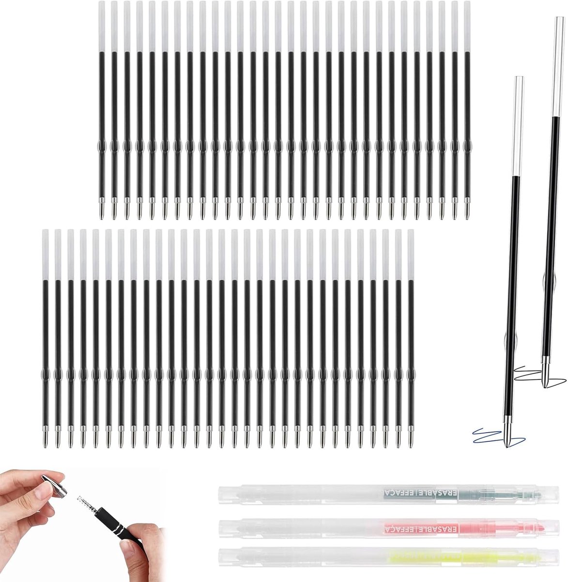 Balpen navullingen 60 stuks - 1 mm blauwe en zwarte inkt - Universele pen navulling - Ideaal voor school en kantoor - SnelShoppen