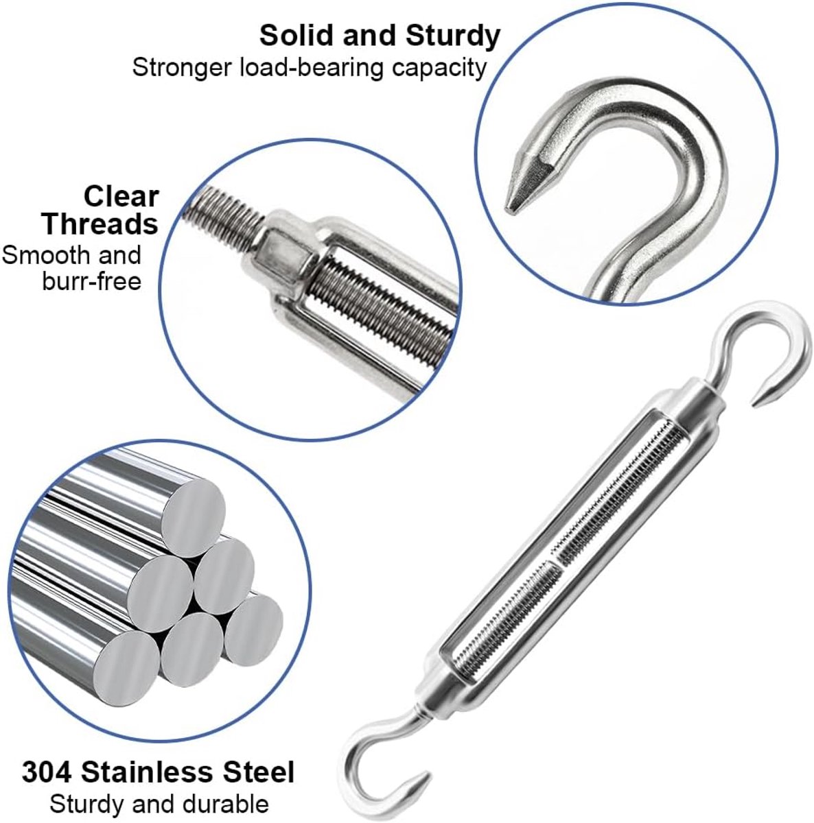 Turnbuckle M6 - RVS 304 - Verstelbare spanbanden - Ideaal voor tuinbedrading en zonneschermen - SnelShoppen