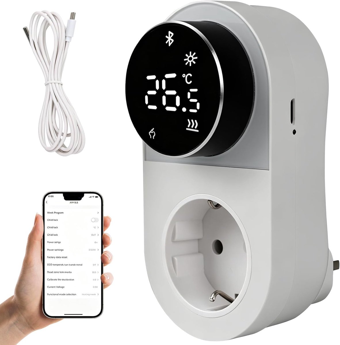 Temperatuurregelaar met sensor - LCD scherm - programmeerbaar met timer - voor verwarmingen en koelingen - SnelShoppen