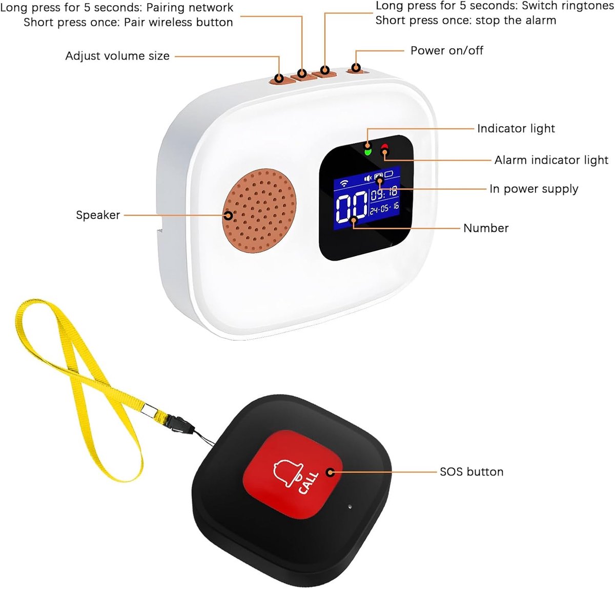 Noodoproep knop voor ouderen - wifi intelligent alarmsysteem - 6 SOS knoppen - veilig gevoel voor patiënten - SnelShoppen