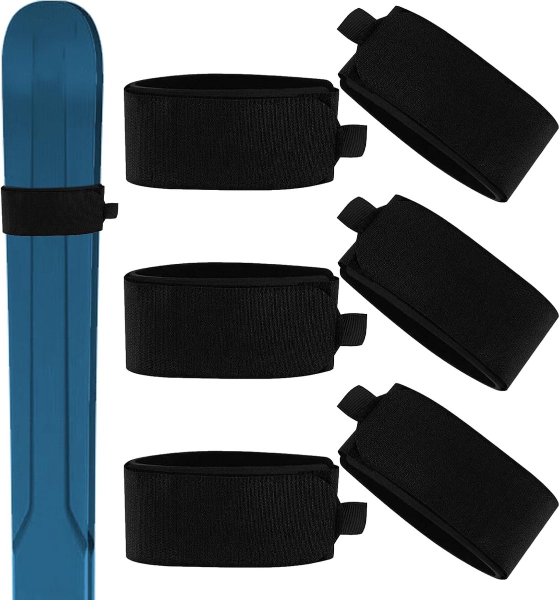 Skigriemen set van 6 - premium klittenband - gevoerd met randbescherming - veilig transport van ski's - SnelShoppen