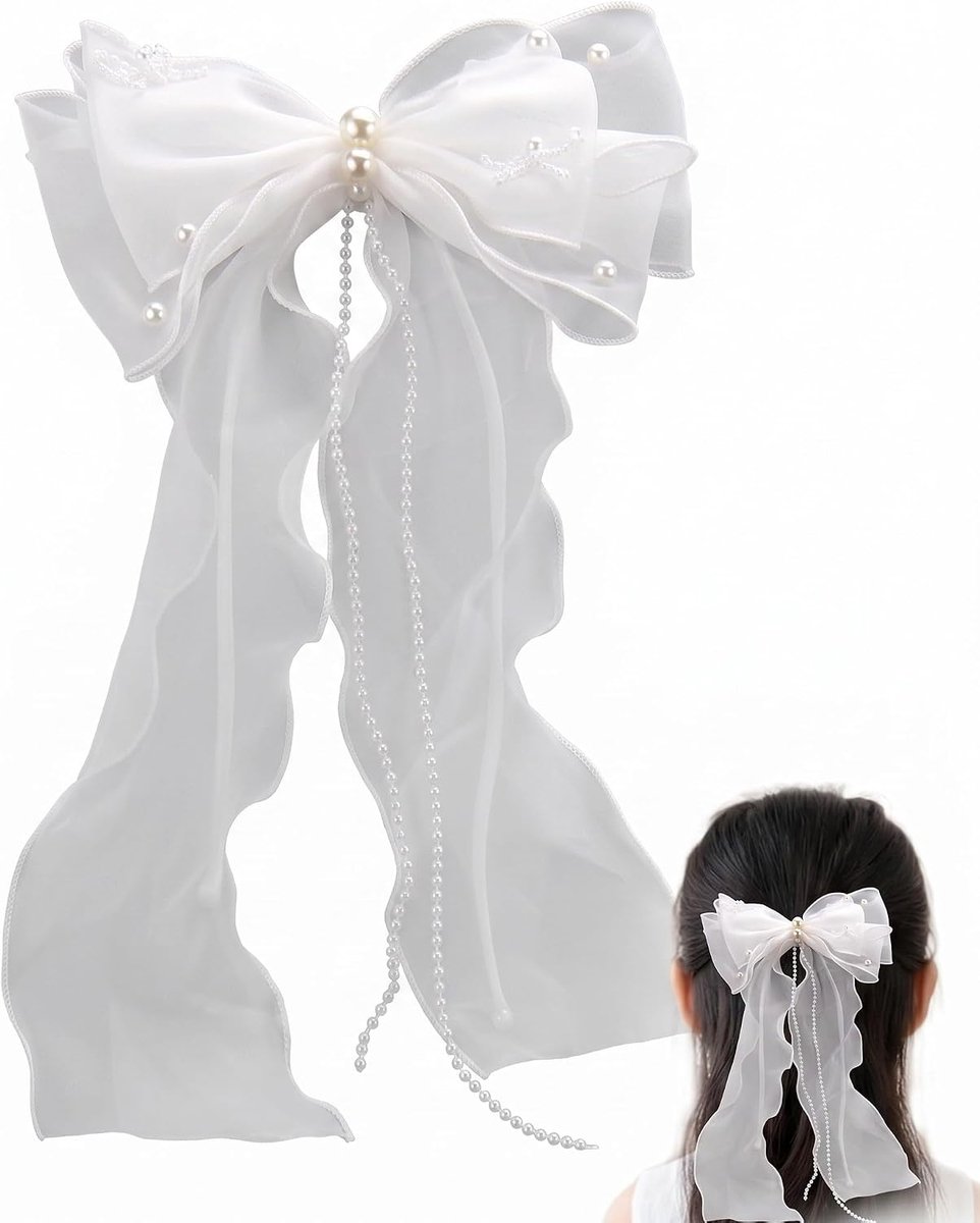 Meisjes communie haaraccessoires - witte sluier - parels en strik - elegante look voor eerste communie - SnelShoppen