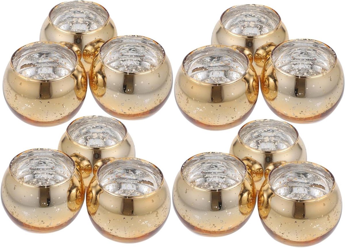Glass Theelichthouders - Kandelaars Kaarsenbakjes - Sfeerverlichting Creëren - Elegant Rond Design - 6.5x6.5x5.5cm - Goudkleurig