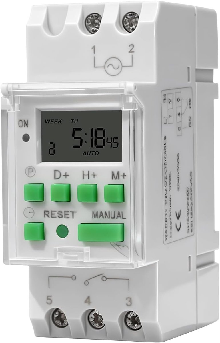Digitale timer 7 dagen - programmeerbaar DIN-rail - countdownfunctie - eenvoudig in gebruik - ShopVlot