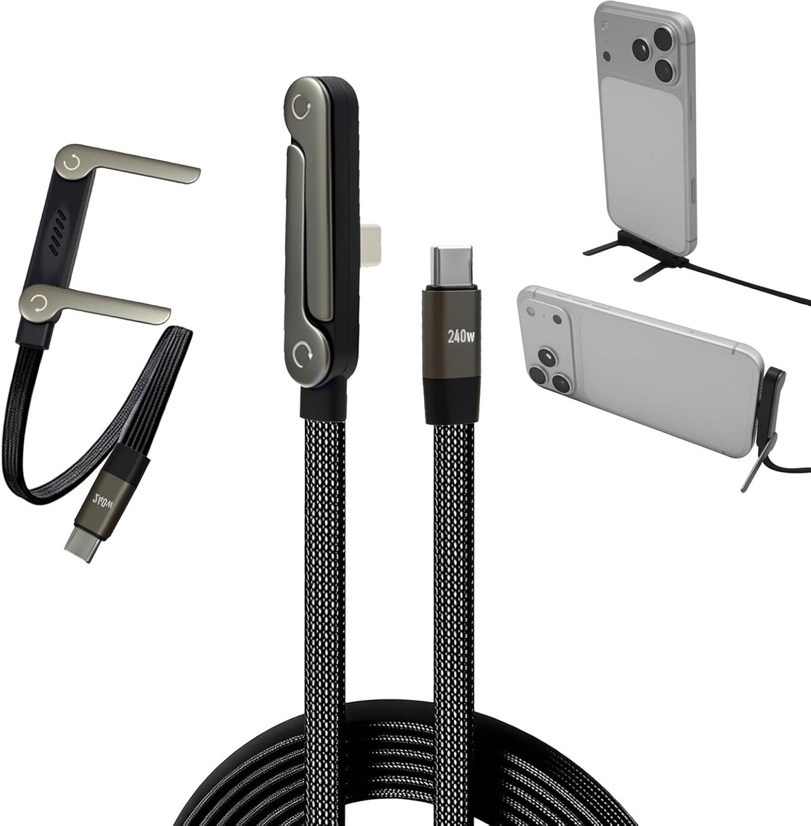 Oplaadkabel met standaard 240W - 2-in-1 ontwerp - USB-C kabel - Ideaal voor smartphones en laptops - ShopVlot