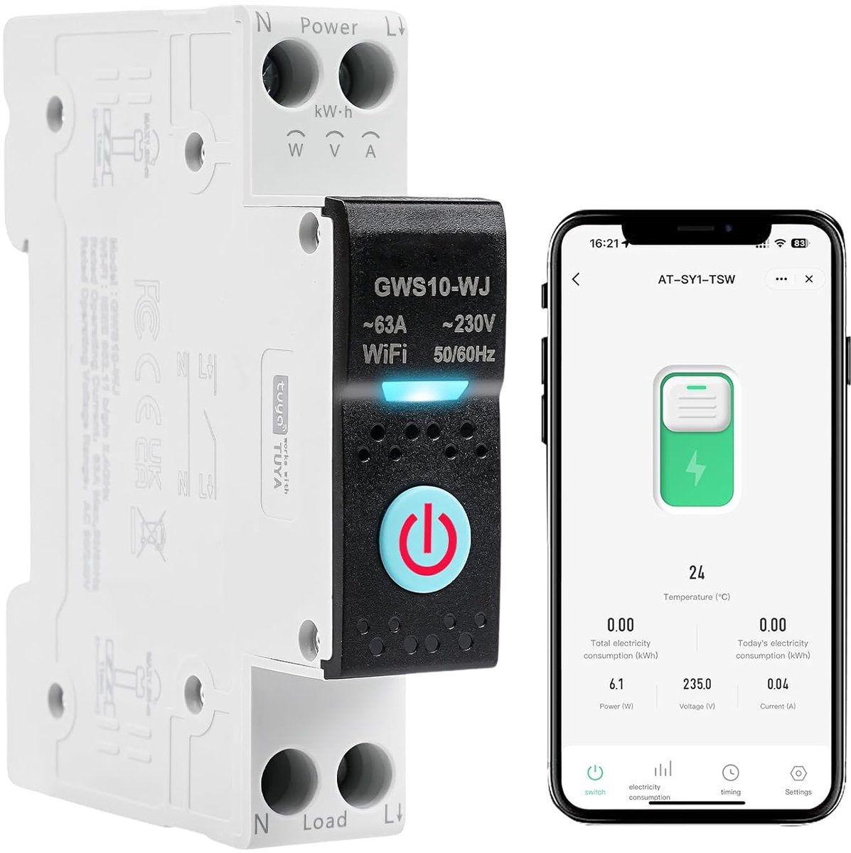 WiFi Switch 63A - Timerfunctie - Spraakbesturing - Slimme energiebeheer - ShopVlot