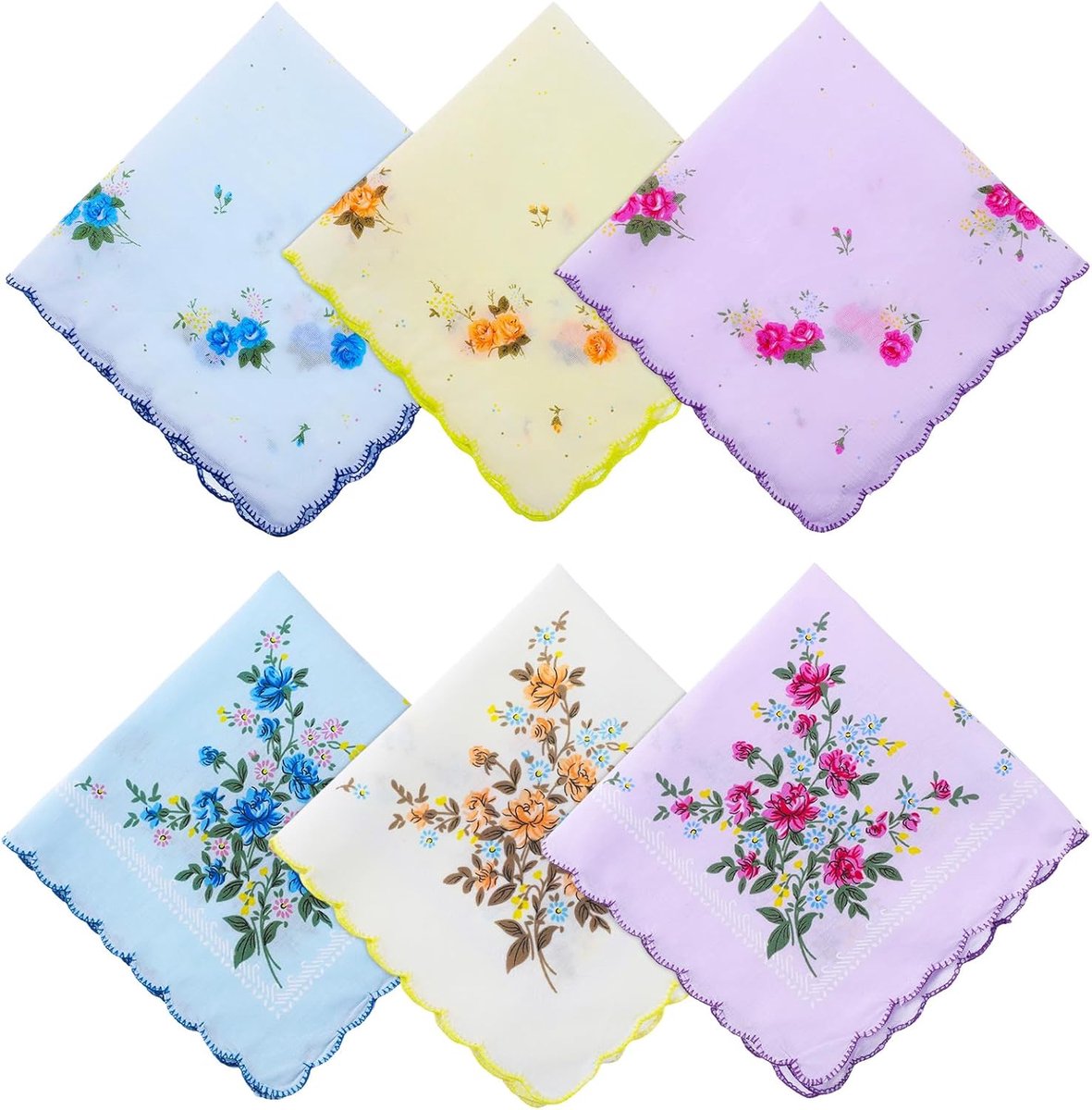 Zachte katoenen zakdoeken 6 stuks - kleurrijke geborduurde bloemen - vintage stijl - perfect voor bruiloften - ShopVlot