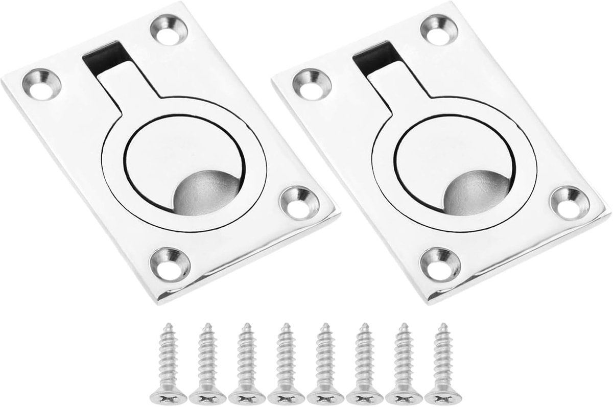 Inlaat handgreep vloer lifter 63 x 44 mm - roestvrij staal - 2 stuks met 8 bevestigingsschroeven - ShopVlot