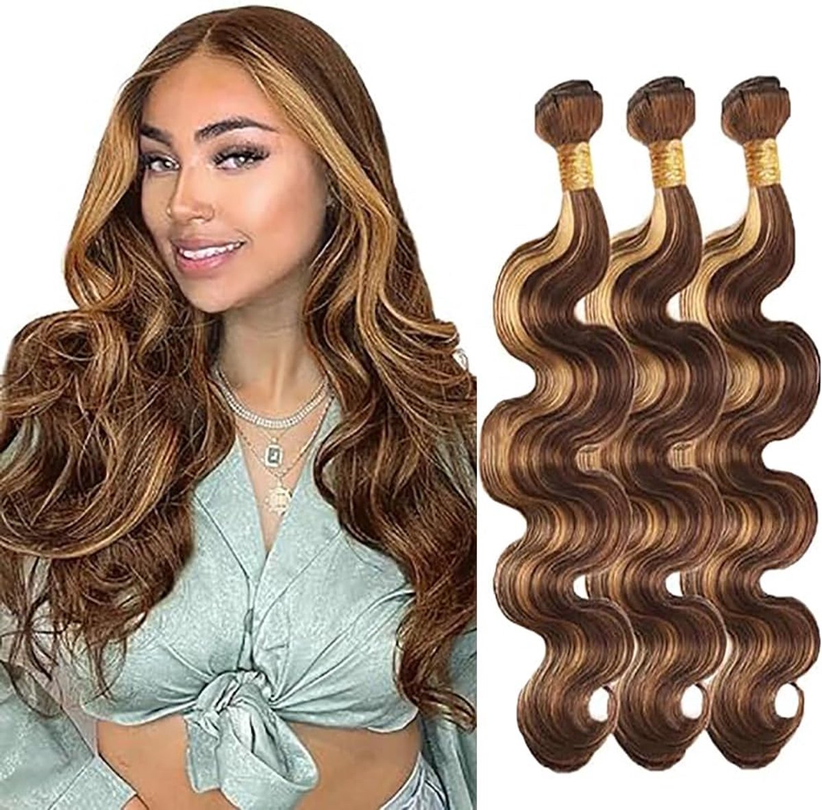 Human Hair Bundles 26 inch - P427 Highlight Blond - Dubbele Weft - Luxe en veelzijdige haarextensions - ShopVlot