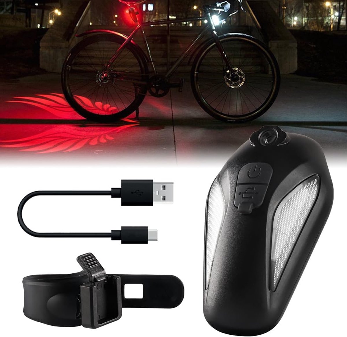 Fietslamp LED achterlicht - creatieve logo projectorlamp - 4 verlichtingsmodi - USB oplaadbaar - ShopVlot