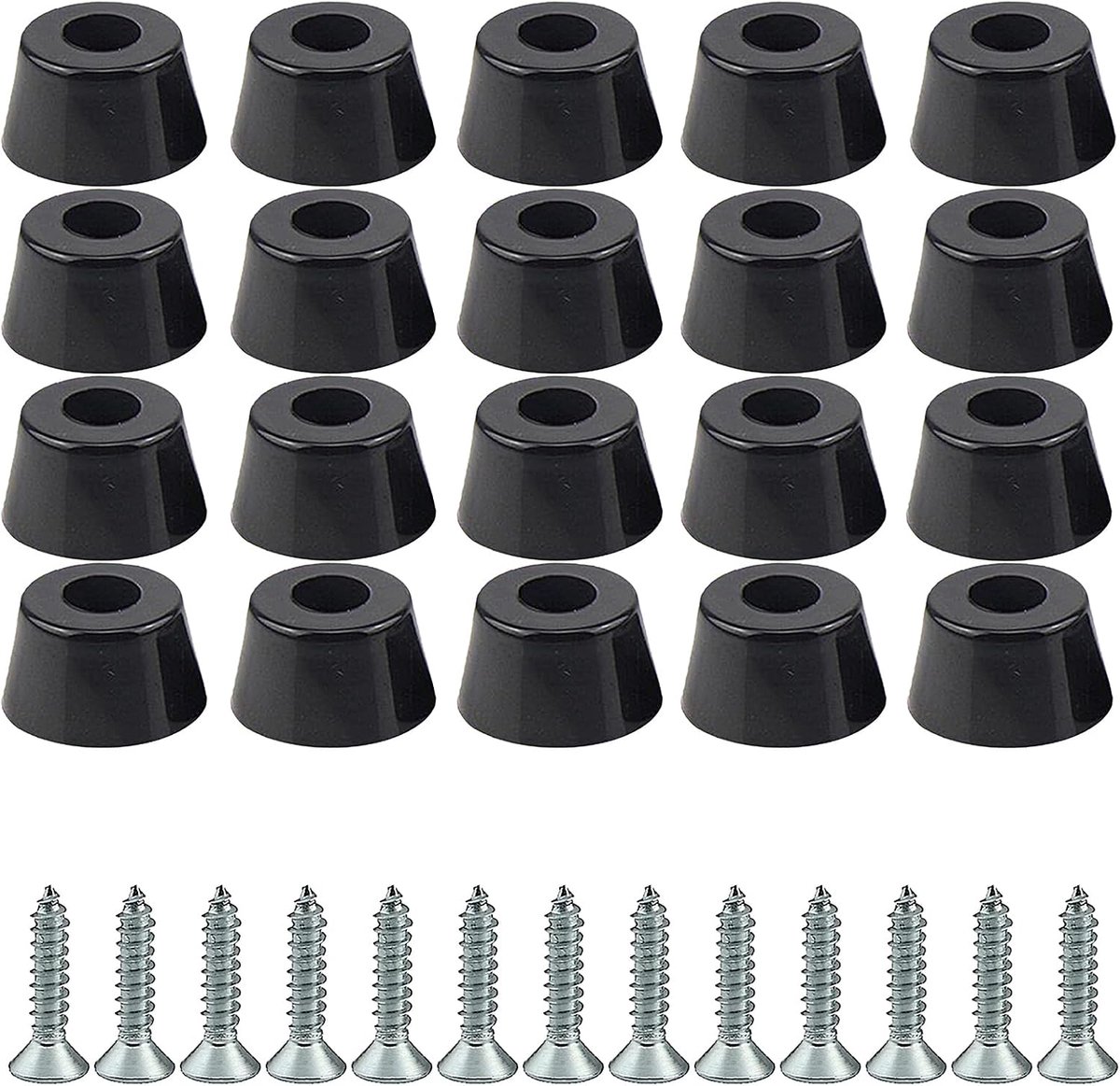 Rubberen meubelpootjes 25 x 20 mm - ronde zwarte voetjes - schroefbaar - antislip bescherming - ShopVlot