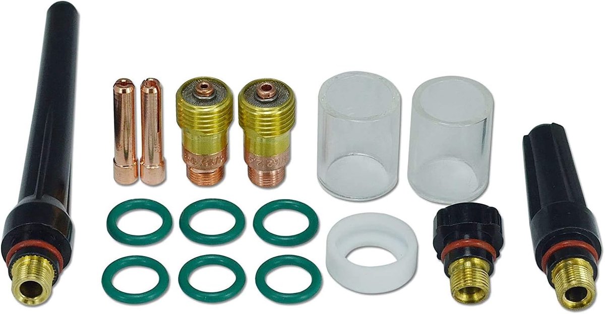 TIG gaslens kit 17GL116 17GL332 - 1.6mm en 2.4mm - geïsoleerd glas - voor optimale lasprestaties - ShopVlot
