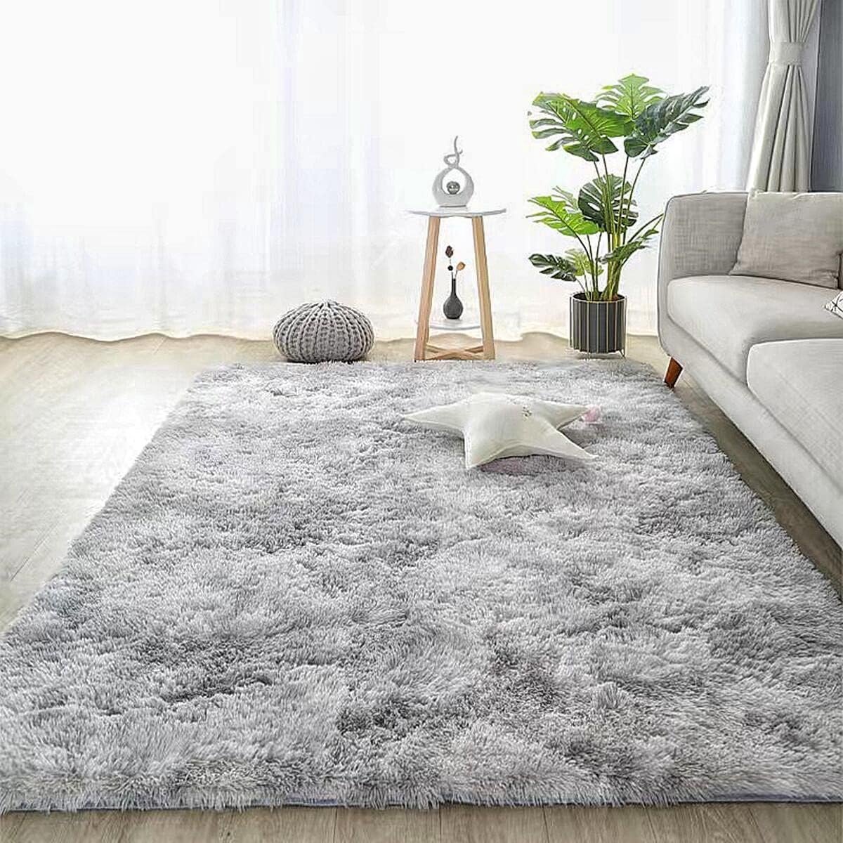 Fluffy shaggy vloerkleed 80 x 120 cm - lichtgrijs - lange pool - perfect voor slaapkamer of woonkamer - ShopVlot
