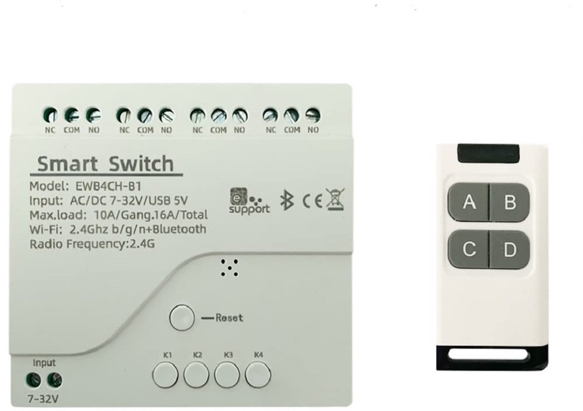 Slimme WiFi relais module 4 kanalen - USB 5V AC/DC - Bluetooth afstandsbediening - Ideaal voor garage deur openers - ShopVlot