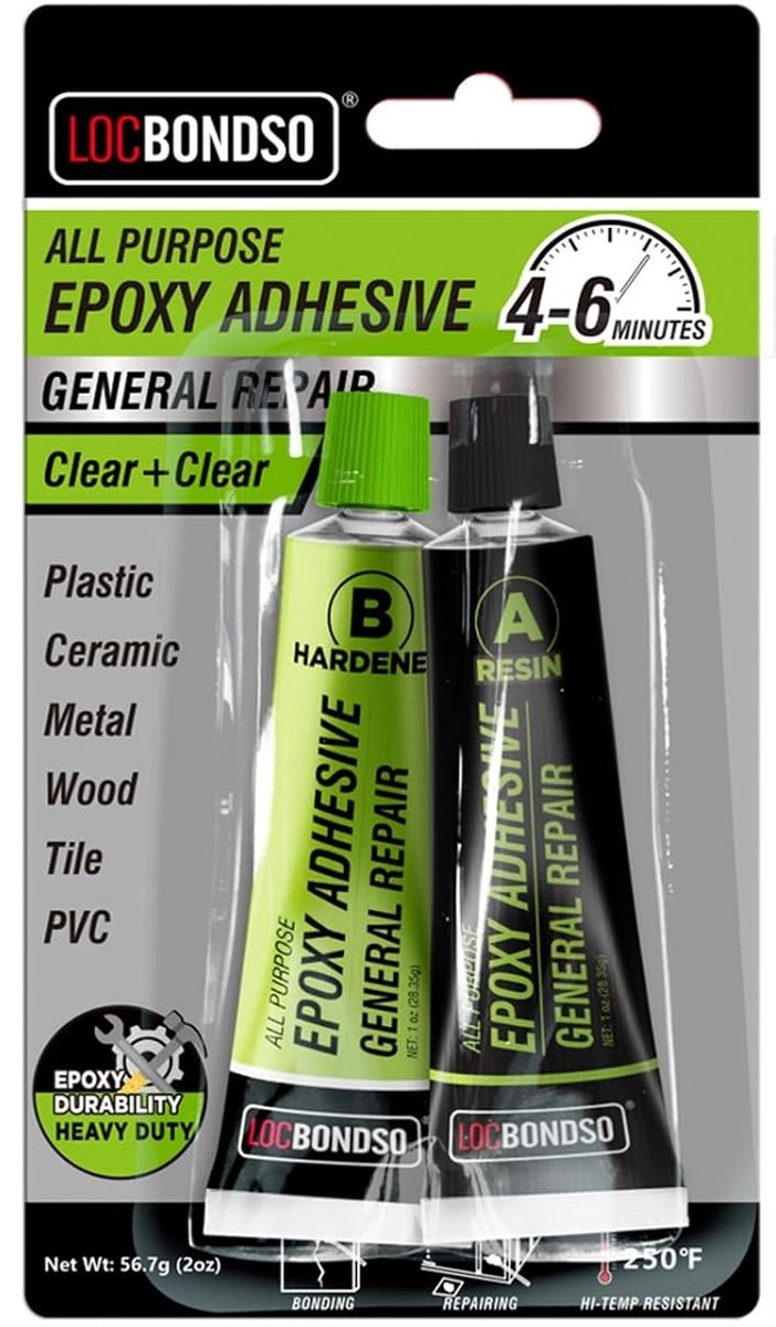 Tweekomponenten epoxy lijm 60 ml - transparant - hoge sterkte - voor metaal, plastic, glas en meer - ShopVlot