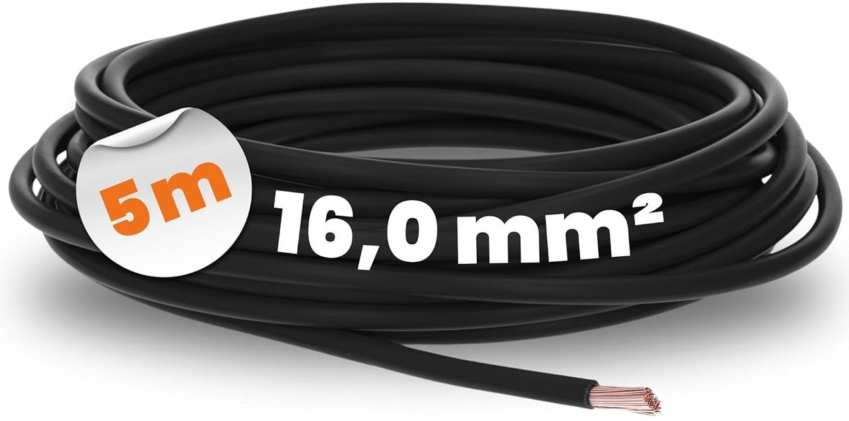 Wiring kabel 5m H07V-K 16 mm² - flexibele kabel zwart - PVC enkelvoudige draad - ideaal voor schakelpanelen - ShopVlot