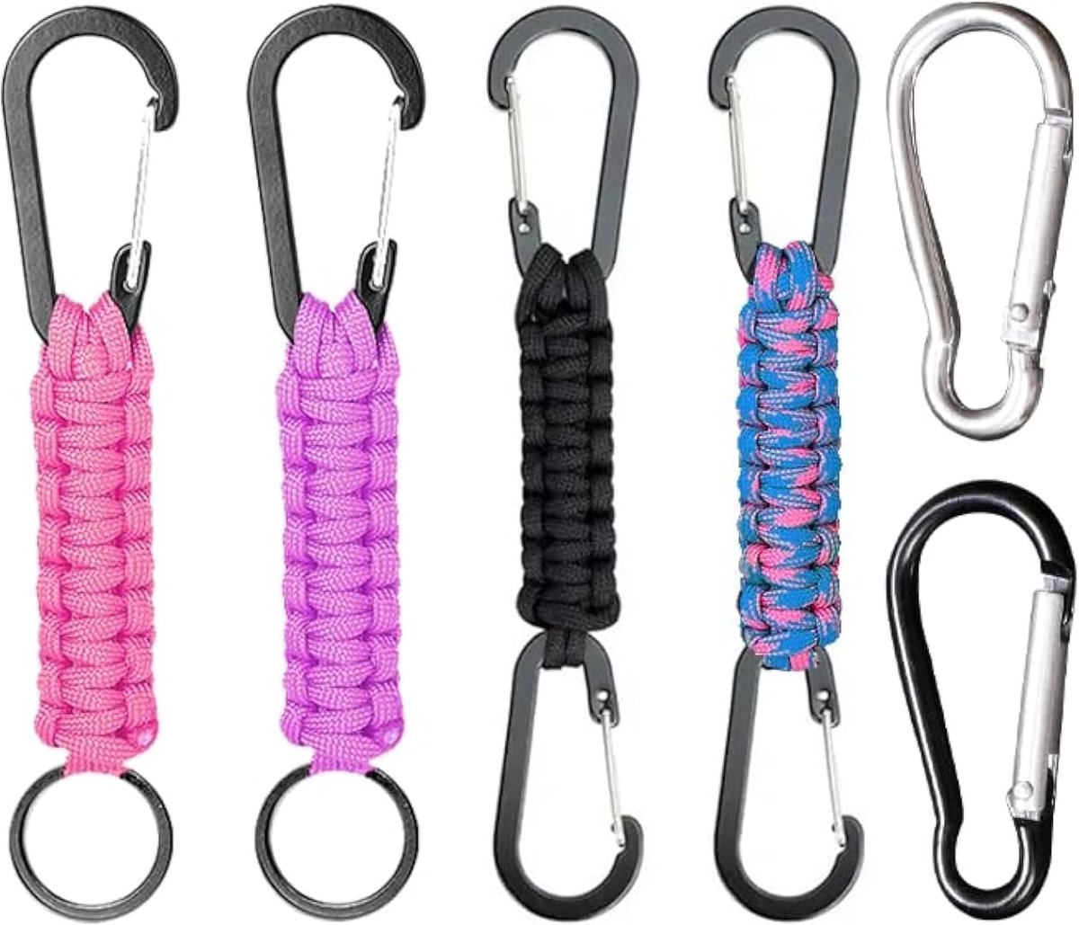 Keychain set 4 stuks - nylon touw - met karabijnhaak en D-ring - ideaal voor outdoor gebruik - ShopVlot