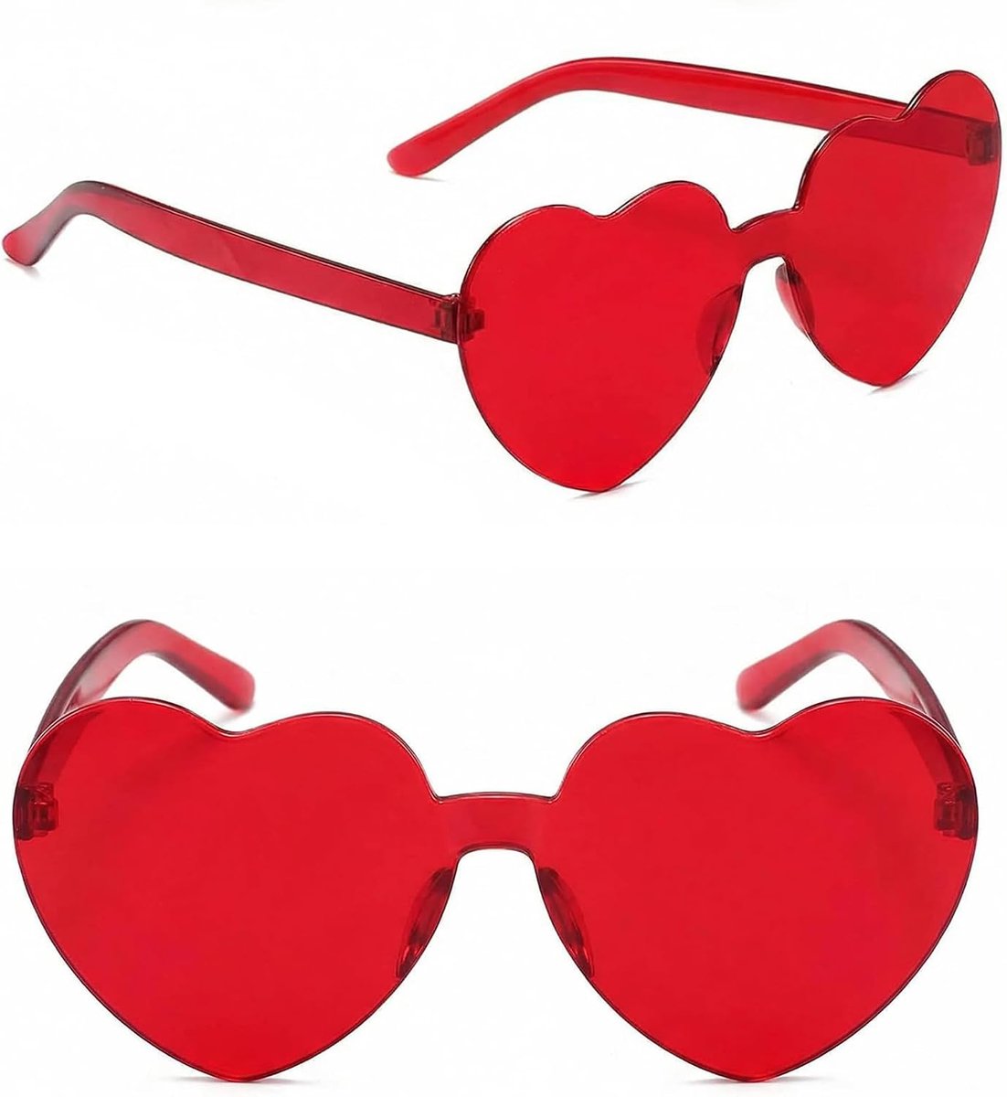 Randloze hartglazen feestzonnebril - transparant rood - 2 stuks - perfect voor vieringen - ShopVlot
