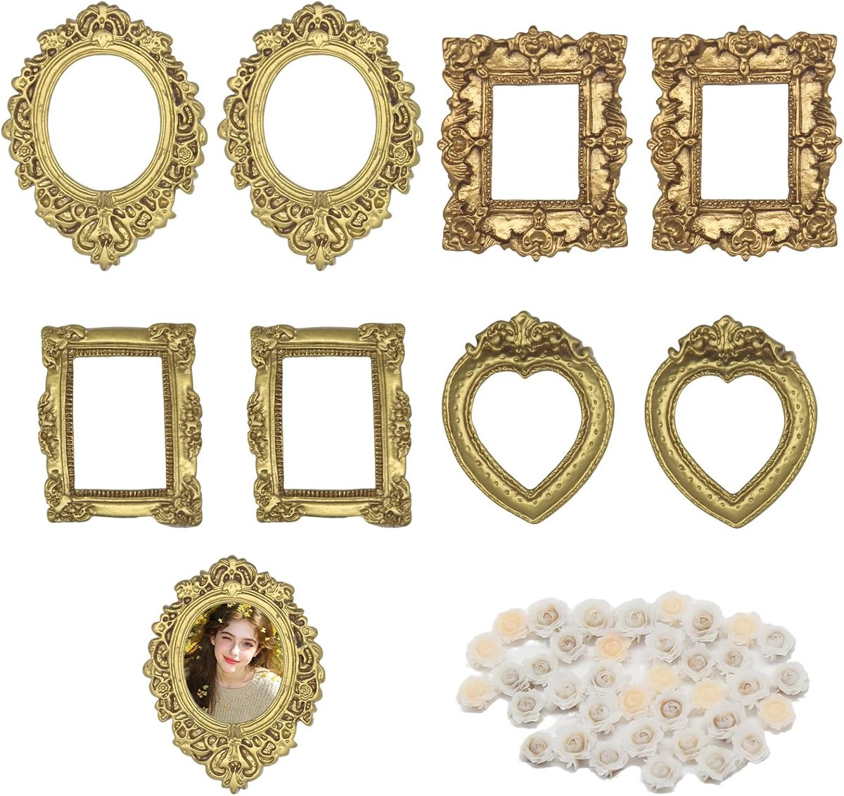 Mini-fotolijsten set van 8 - vintage goudkleurige baroklijst - verschillende vormen - voor doe-het-zelf decoratie - ShopVlot