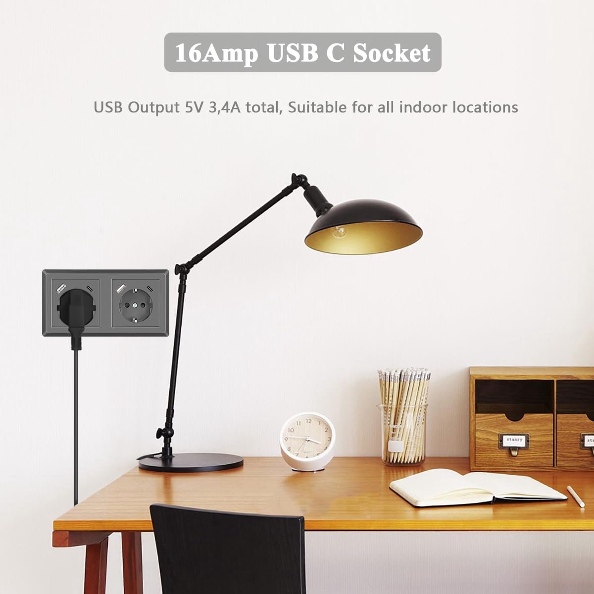 Dubbele Stekkerdoos met USB C Max 3.4A - Schuko Inbouwstekker met Frame - 2 USB en 2 Type C Poorten - ShopVlot