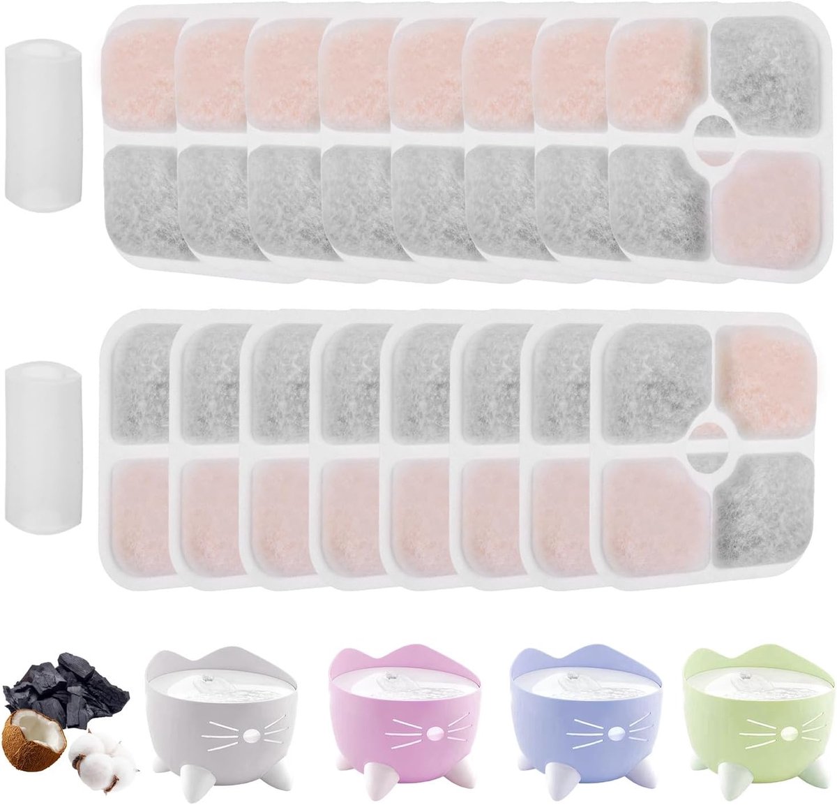 Katfontainfilters 16 Stuks - Triple Filtersysteem - Inclusief 2 Slangen - Altijd Schoon Drinkwater - ShopVlot
