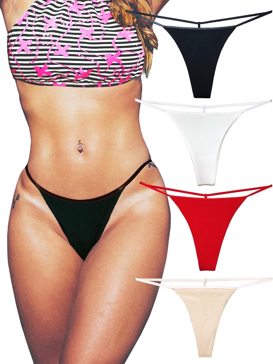 SnelShoppen - T Terug Katoenen String voor Vrouwen Sexy Ondergoed G String Slipje Tanga 4 Pack Set - Onzichtbaar onder Jurk en Yogabroek