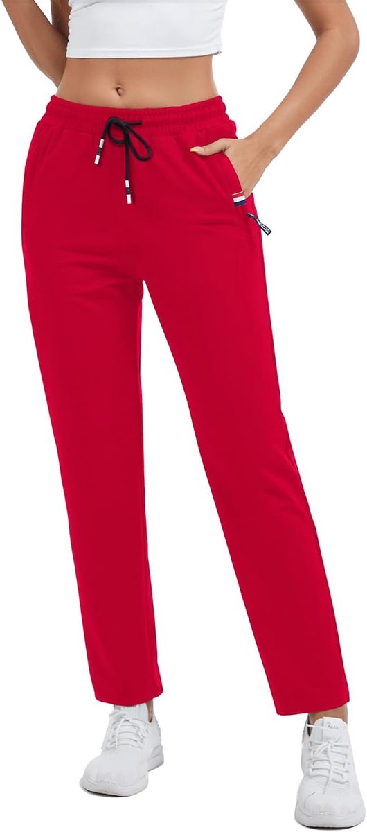 SnelShoppen - Dames Katoenen Sportbroek Elastische Joggingbroek Lange voor Joggen Fitness Yoga Hardlopen Training Pilates met Ritsjezakken